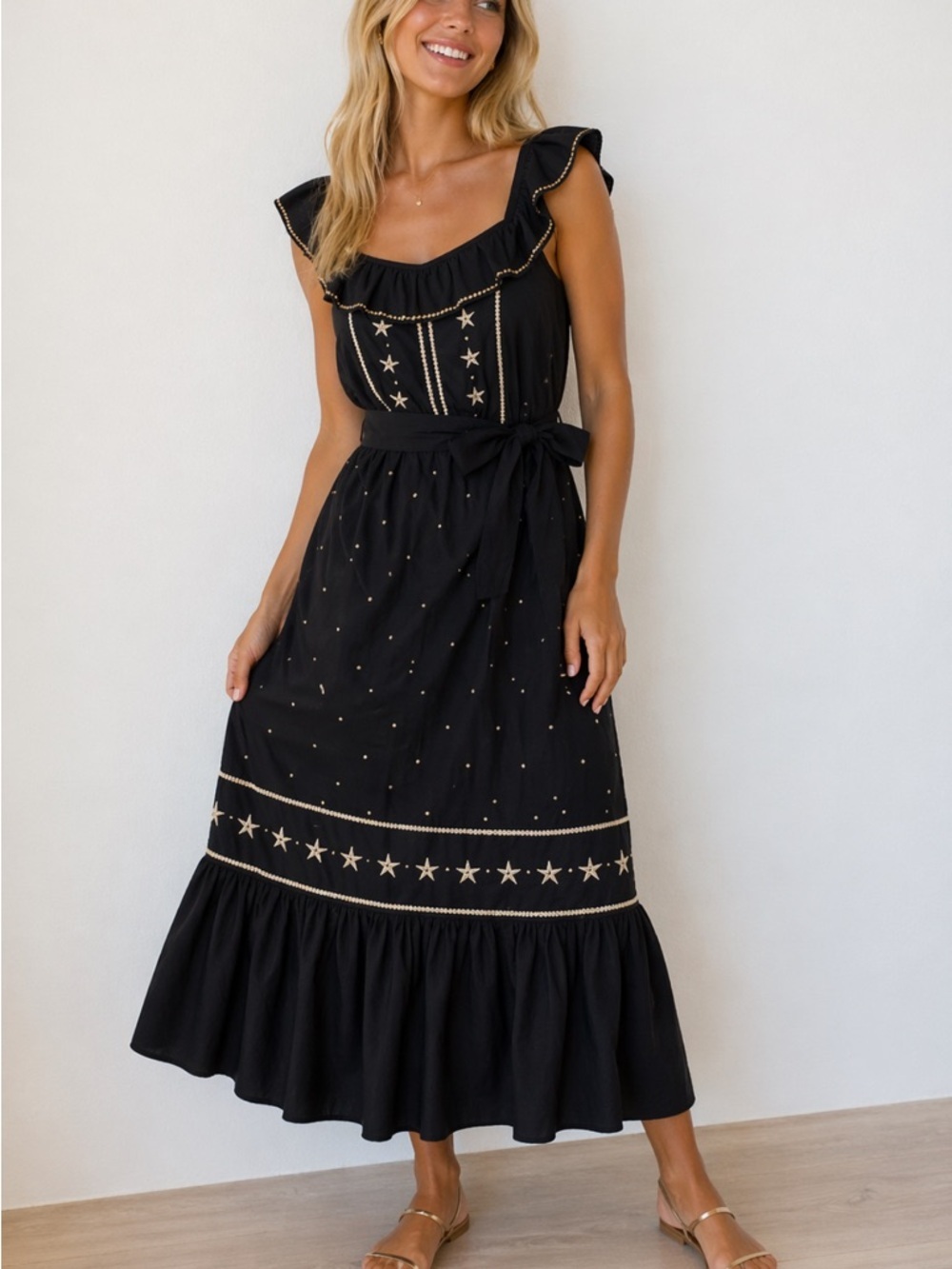 NEW Roller Rabbit Black Aries Embroidery Keira Midi Dress Size XL 36552